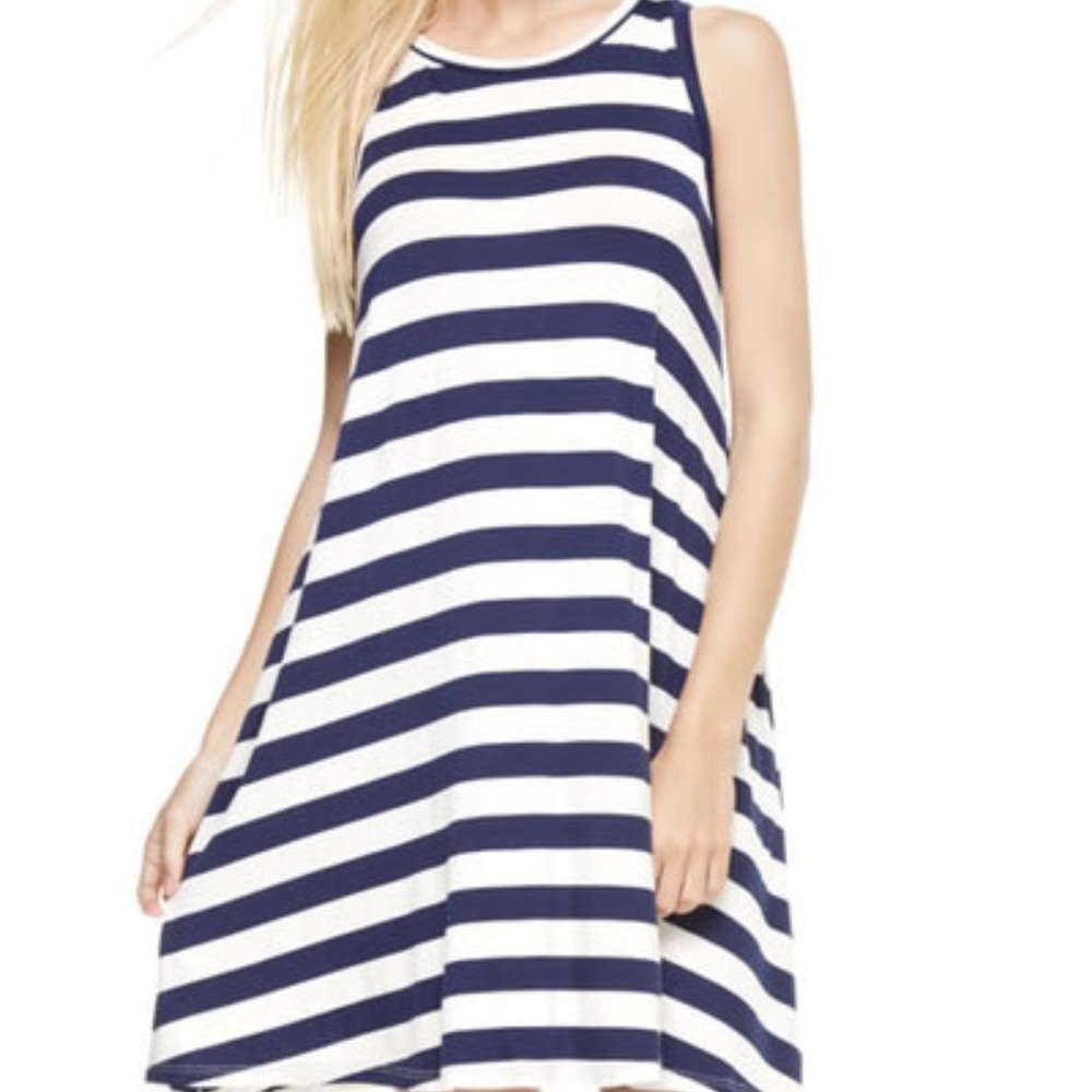 Navy White Striped Sleeveless Dress